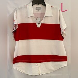 Cupio Red and White Striped V‑Notch Collar Top